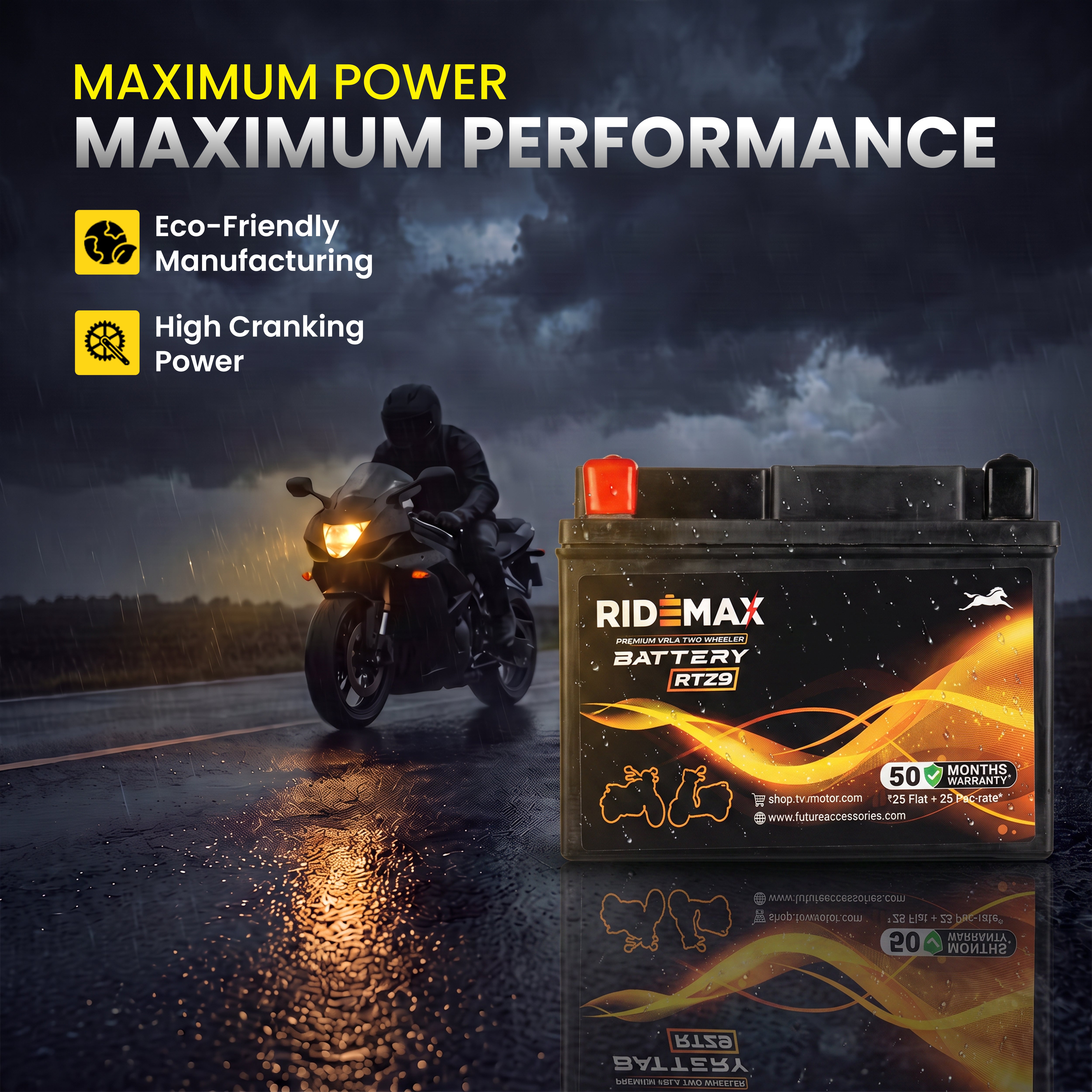RideMax Premium VRLA 12 Volt Two Wheeler Battery RTZ9